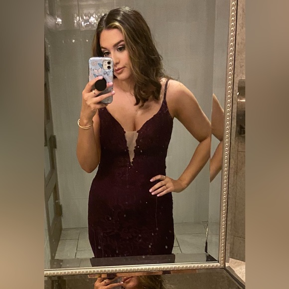 LA FEMME 28556 Lace Mermaid Gown - Dark Berry - Picture 5 of 15